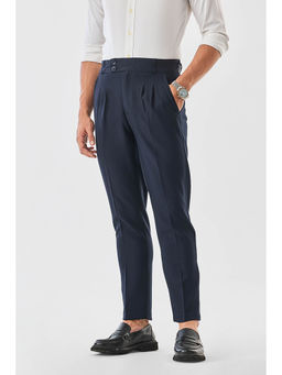 Snitch - Navy Blue Solid Straight Formal Trouser