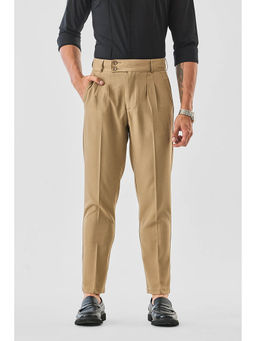 Snitch - Beige Solid Straight Formal Trouser