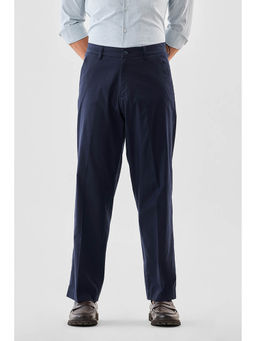 Snitch - Navy Blue Solid Regular Formal Trouser