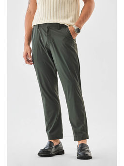 Snitch - Dark Green Solid Slim Casual Trouser