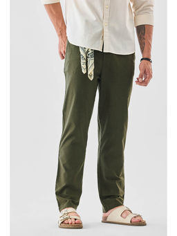 Snitch - Olive Solid Slim Casual Trouser