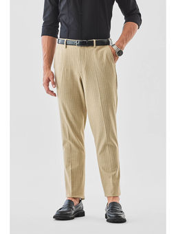 Snitch - Beige Stripes Slim Formal Trouser