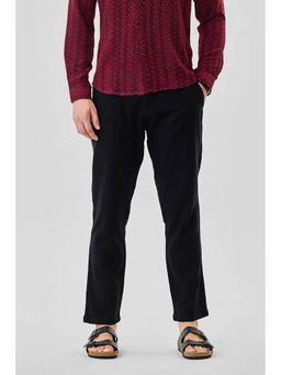 Snitch - Black Solid Relaxed Casual Trouser