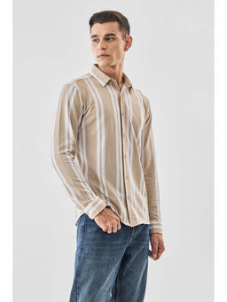 Snitch - Beige Stripes Full Sleeves Regular Casual Shirt