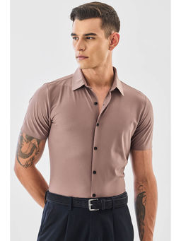 Snitch - Pink Textured Half Sleeves Slim Casual Shirt