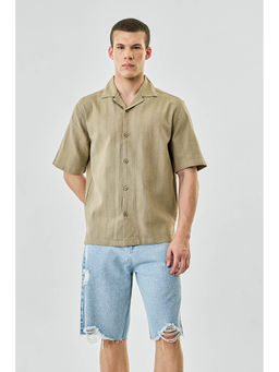Snitch - Beige Textured Half Sleeves Boxy Casual Shirt