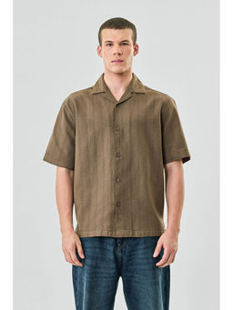 Snitch - Brown Textured Half Sleeves Boxy Casual Shirt