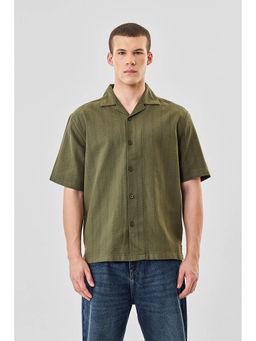 Snitch - Olive Textured Half Sleeves Boxy Casual Shirt