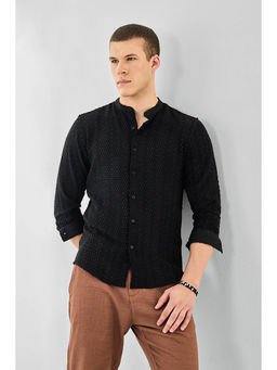 Snitch - Black Textured Full Sleeves Slim Casual Shirt