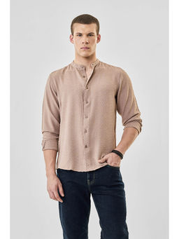 Snitch - Beige Textured Full Sleeves Slim Casual Shirt