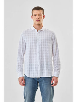 Snitch - White Textured Full Sleeves Regular Casual Shirt
