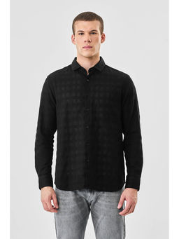 Snitch - Black Textured Full Sleeves Regular Casual Shirt