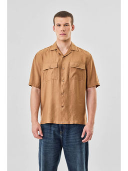 Snitch - Beige Solid Half Sleeves Boxy Casual Shirt