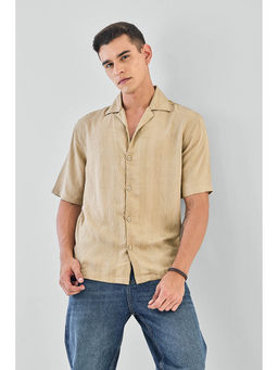 Snitch - Beige Textured Half Sleeves Boxy Casual Shirt