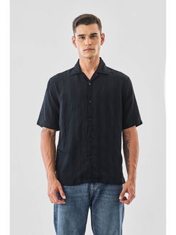 Snitch - Black Textured Half Sleeves Boxy Casual Shirt