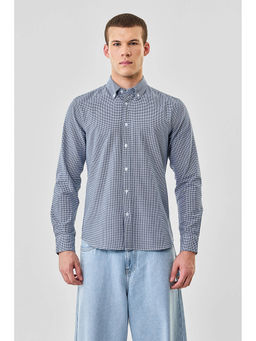 Snitch - Navy Blue Micro Check Full Sleeves Slim Casual Shirt