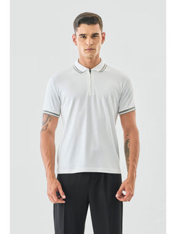 Snitch - White Solid Half Sleeves Slim Casual Polo T-Shirt