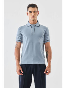 Snitch - Light Blue Solid Half Sleeves Regular Casual Polo T-Shirt