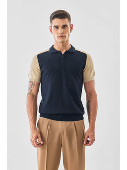 Snitch - Navy Blue Colorblock Half Sleeves Regular Casual Polo T-Shirt