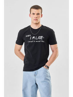 Snitch - Black Typography Half Sleeves Regular Casual T-Shirt