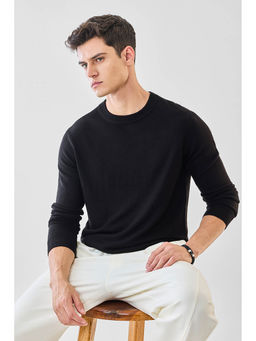 Snitch - Black Solid Full Sleeves Regular Casual Sweater