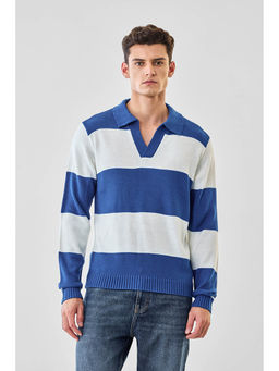 Snitch - Blue Stripes Full Sleeves Regular Casual Sweater