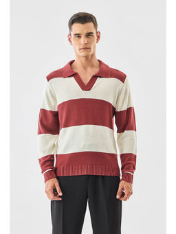 Snitch - Maroon Stripes Full Sleeves Regular Casual Sweater