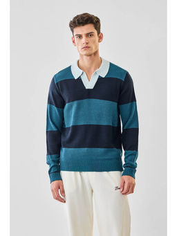 Snitch - Navy Blue Colorblock Full Sleeves Regular Casual Sweater