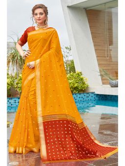 Sangam Prints - Yellow Cotton Woven Work Traditional Saree with Unstitched Blouse