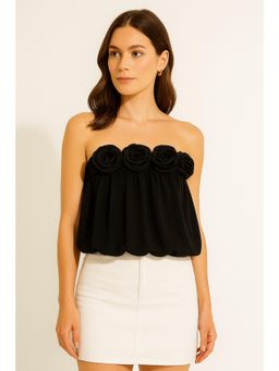 Heart Up My Sleeves - Black Strapless/Tube Rose Top