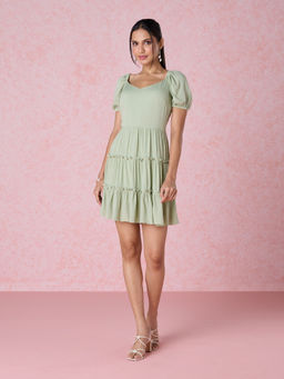 Twenty Dresses by Nykaa Fashion - Mint Green Tiered V Neck Short Dress