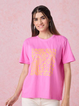 Twenty Dresses by Nykaa Fashion - Pink Graphic Print Oversized T-Shirt