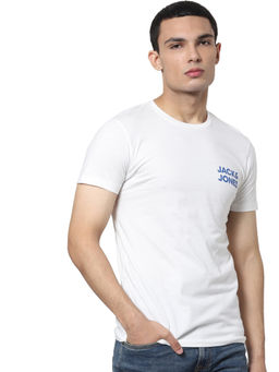 Jack & Jones - White Logo Print Crew Neck T-shirt (S)