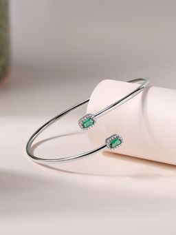 Ornate Jewels - 925 Silver Green Emerald Half Eternity Flexible Bangle for Women and Girls