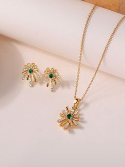Ornate Jewels - 925 Silver 18K Gold Plated Emerald Necklace With Earring Jewellery Set for Women & Girls (Pack of 2)