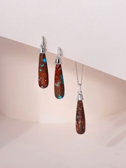 Ornate Jewels - 925 Silver Brown Turquoise Drop Necklace With Earring Jewellery Set for Women & Girls (Pack of 2)