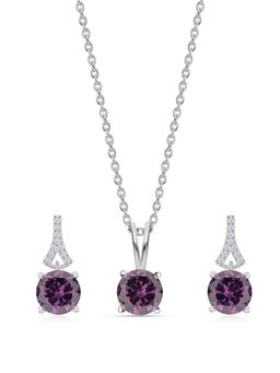 Ornate Jewels - 925 Silver Purple Amethyst Necklace With Earring Jewellery Set for Women & Girls (Pack of 2)