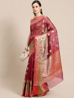Banarasi Silk Works - Magenta Paithani Border Booti Skirt Paithani Saree with Unstitched Blouse
