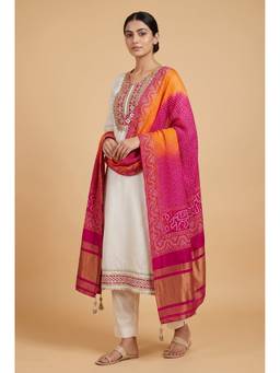 DEVRI - Off White Tissue Silk Embroidered Unstitched Kurta and Pant with Dupatta