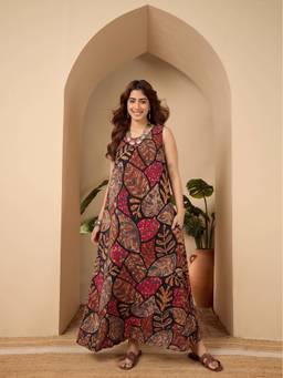 InWeave - Multicolor Leaf Round Neck Dress