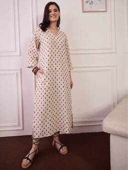 InWeave - Cream Ikat V Neck Long Dress