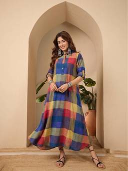 InWeave - Multicolor Madras Checks Shirt Collar Dress