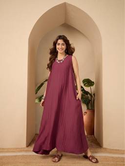 InWeave - Mystic Pink Round Neck W/S Long Dress