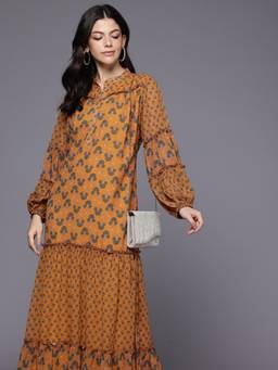 Ahalyaa - Mustard Womens Printed Dress