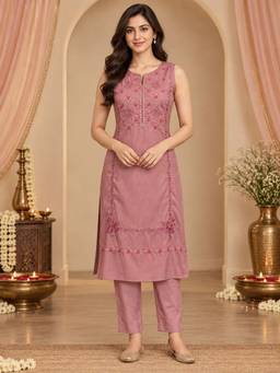 Ahalyaa - Pink Silk Blend Embroidered Kurta and Pant