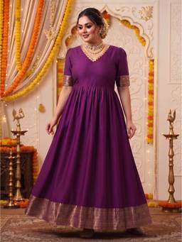 A plus by Ahalyaa - Purple Zari Border Maxi Dress