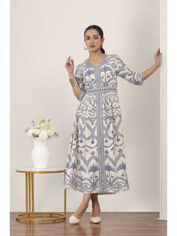 Rangriti - Women's Off White Rayon A-Line Dress