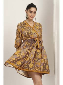 Rangriti - Women's Yellow Rayon Gathered Dress