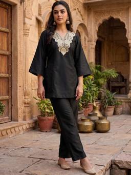 Dora Dori - Black Embellished Neck Co-ord Set