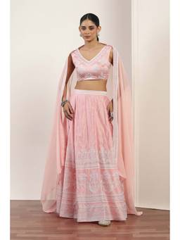 Rangriti - Pink Polyester Kalidar Lehenga and Blouse with Dupatta